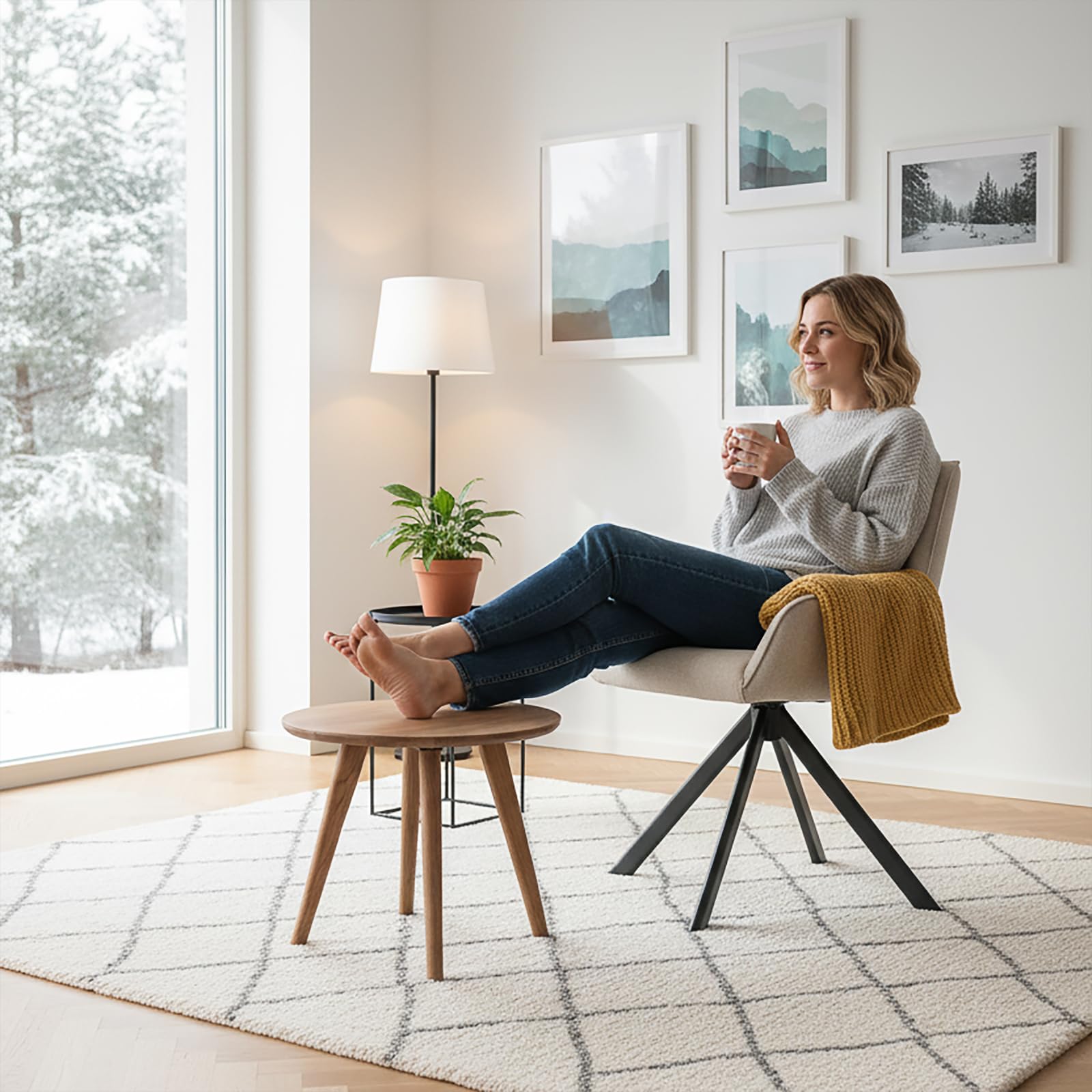 Esszimmerstühle Drehbar 6er Set mit Armlehne – 360°Drehbar Polsterstuhl Leinen Modern Drehstuhl Küchenstuhl mit Metallgestell und Rückenlehne für Esszimmer, Wohnzimmer, Büro, Beige