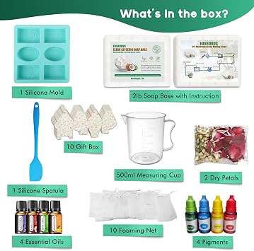 EDSRDRUS Basic Soap Making Kit for Adults - Soap Making Supplies with 2lbs Glycerin Soap Base, Silicone Molds, Dried Petals, Fragrance Oils, Pigments & More - Fun, Easy, Creative DIY Craft Kits