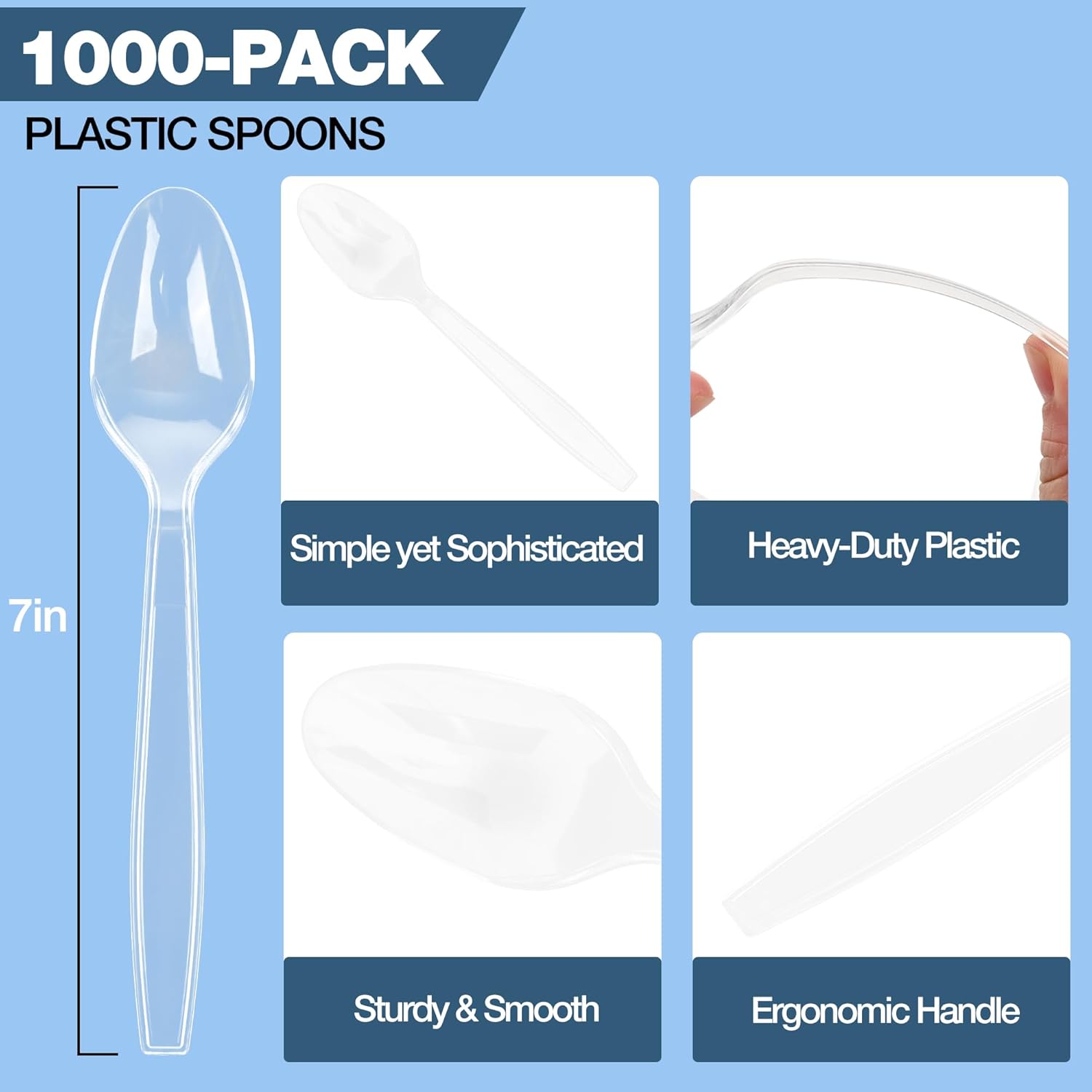 1000 Count Clear Plastic Spoons Disposable, BPA-Free, Heat Resistant, Solid and Durable Disposable Spoons Heavy Duty Bulk, Premium Spoons plastic disposable for Party Supply
