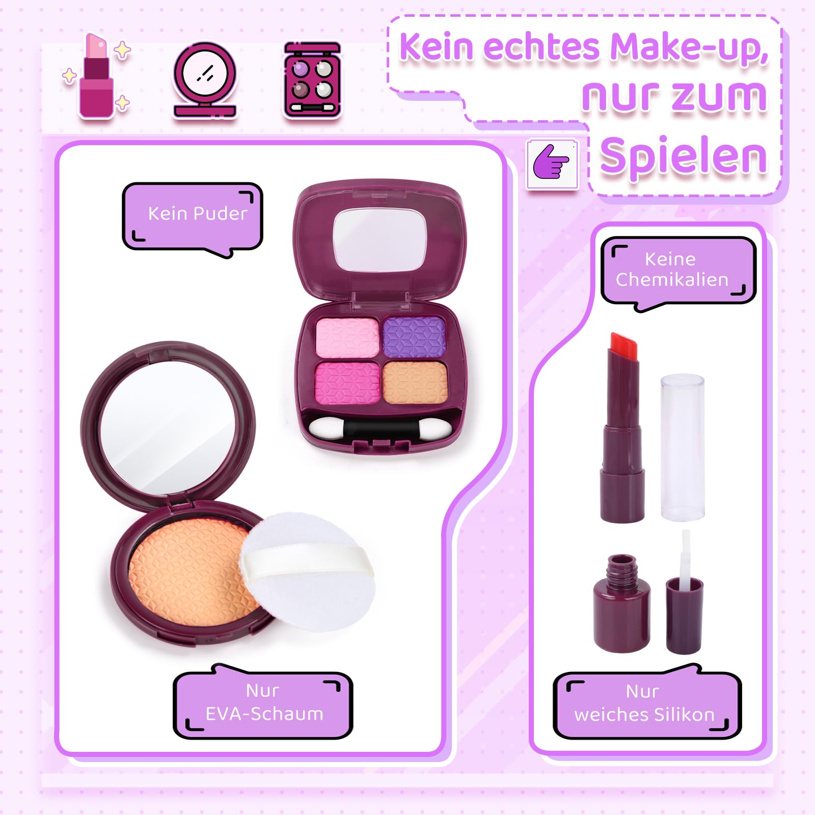Handtasche Für Kinder Mädchen Mit Make-Up Vortäuschen - Mein Erstes Handtaschen-Set mit Handtasche, Handy, Geldbörse, Schminkspielzeug und mehr für Mädchen ab 3 Jahren, Geschenkidee für Kinder