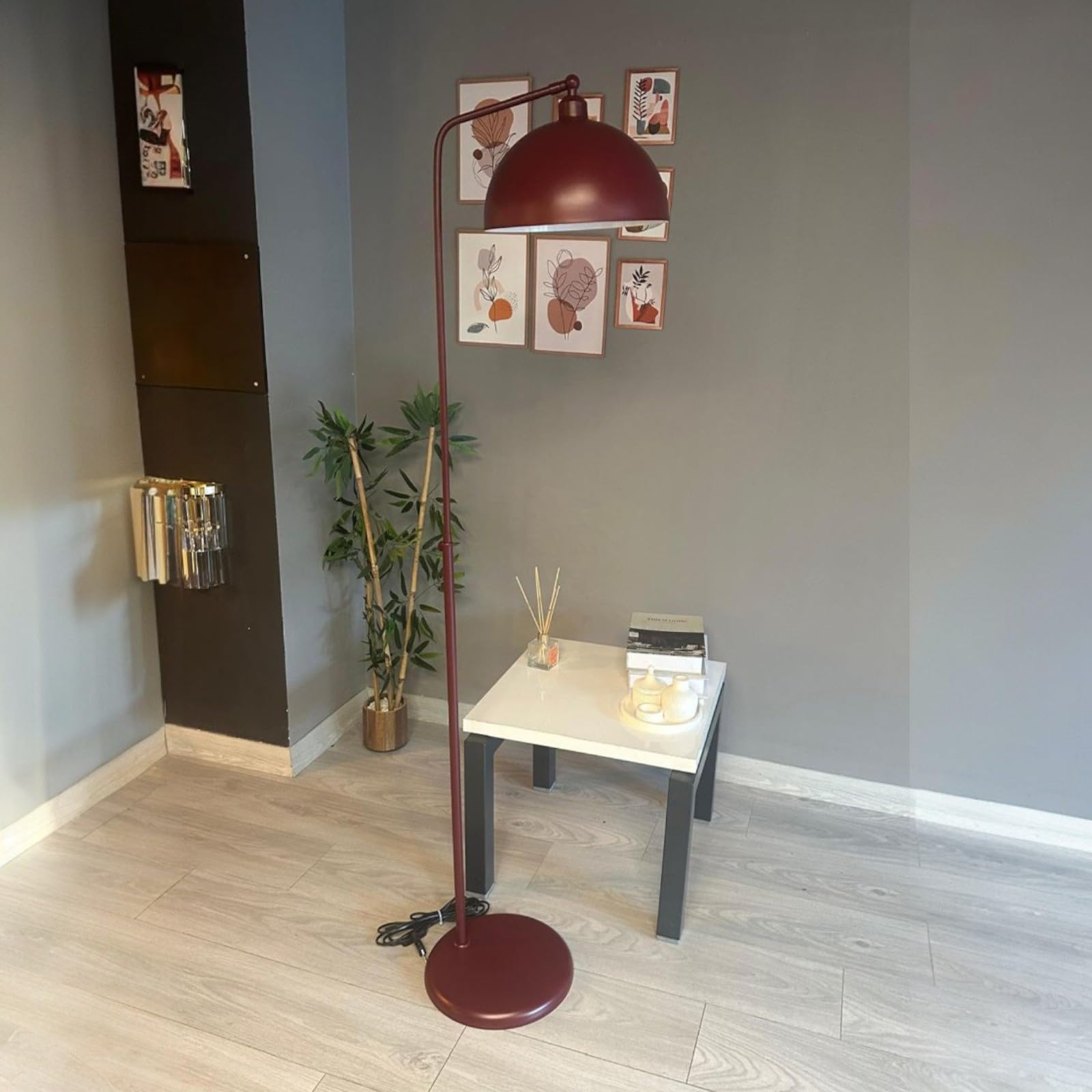 bamyum Gorkiede Lámpara de Pie de Metal Moderna para Dormitorio, Habitación Infantil con Casquillo E27, 30cm de Ancho, Pantalla Ajustable, Borgoña