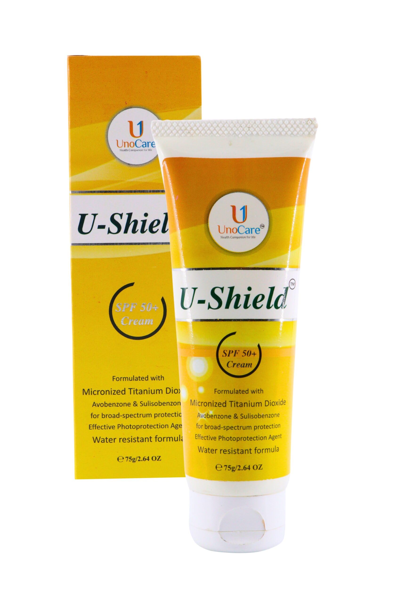 U Shield Sunscreen SPF 50+, Water-Light, UVA/UVB & Blue Light Protection, For Even Toned & Glowing All Skin Types, No White Cast, Broad Spectrum, For Women & Men 75 Gm