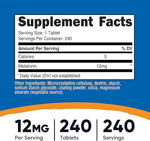 Miniatura 2 de Nutricost Melatonina 12 mg, 240 tabletas - 12 mg por porción, sin OMG, sin gluten
