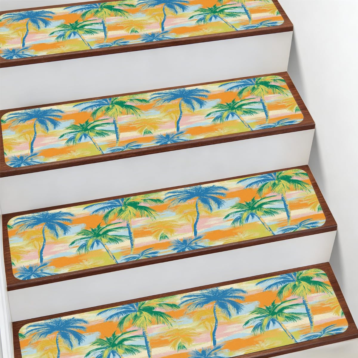 Alfombra para escaleras con diseño de cocoteros para el hogar familiar