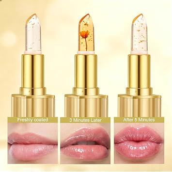 3Pack Colour Changing pH Adjusting Lipstick with Gold Foil,Hydrating Shine