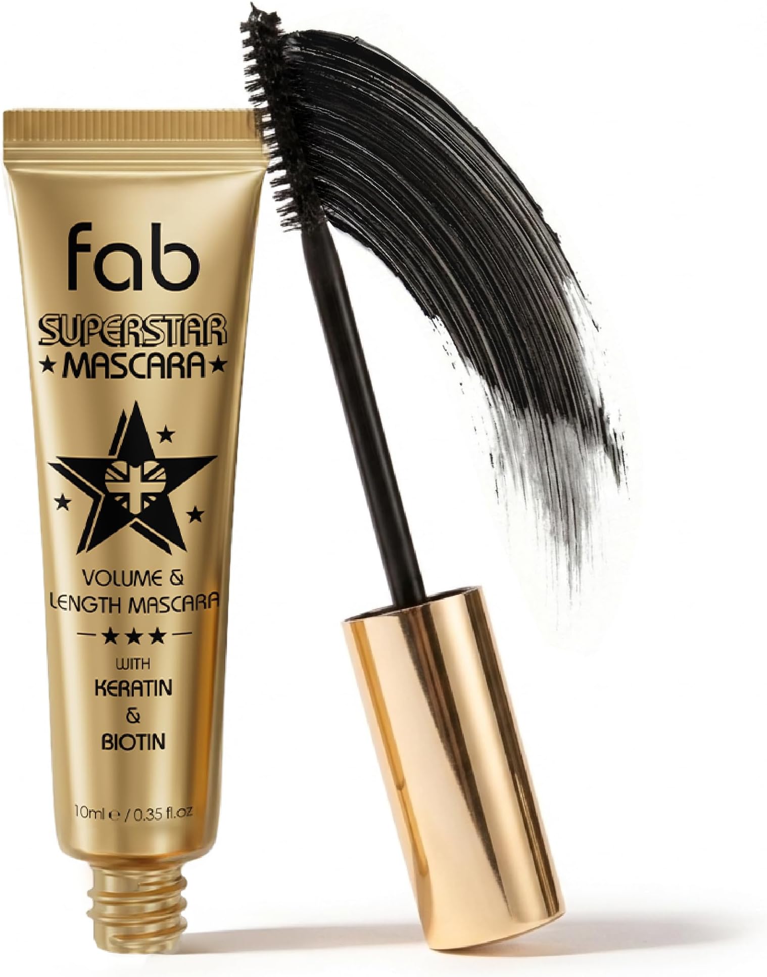 Fab Superstar Mascara: Waterproof Volumizing High Lash Lift Beauty Mascara: Black Liquid Mascarra for Bold Volume and Length - Infused with Keratin and Biotin for Longer, Better Defining Lashes - 10ml
