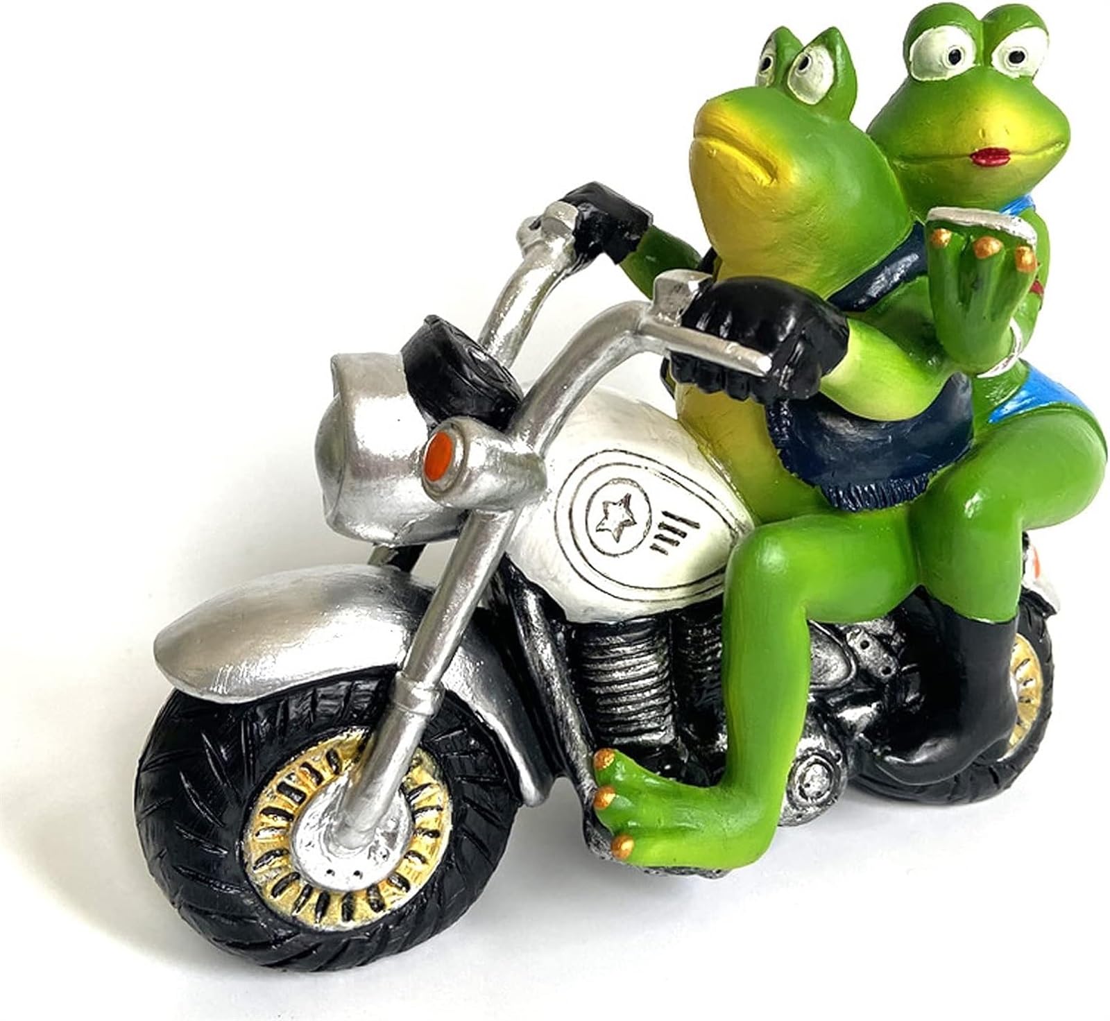 SADEW Żaby para na motocyklu dekoracje ogrodowe zabawny motocykl żaba statua ozdoby z żywicy do ogrodu kryty odkryty podwórko Patio,