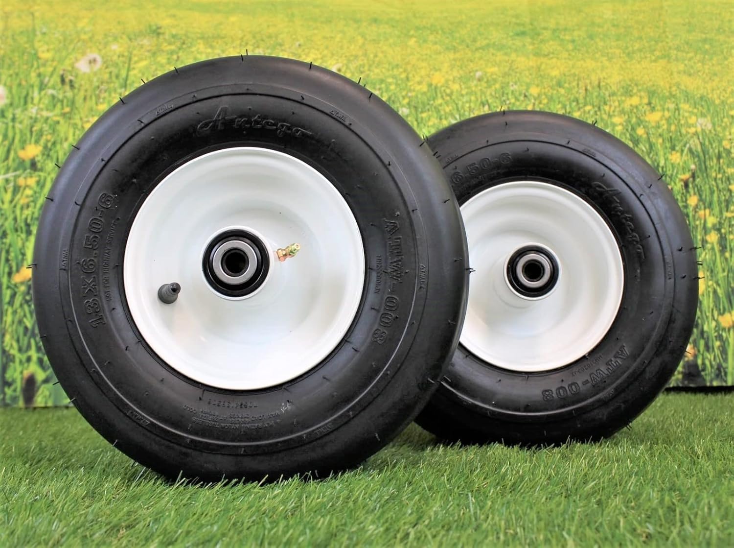 (Set of 2) 13x6.50-6 4 Ply Smooth Tire & 6x4.5 White Wheel Assembly: Direct Replacement for Exmark & Toro Models