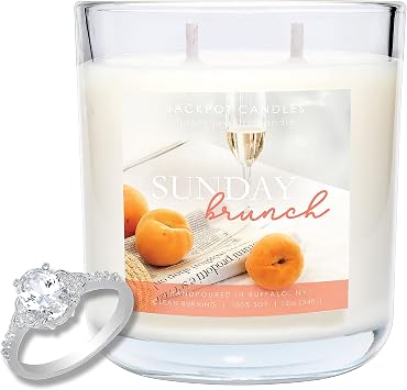 Jackpot Candles Sunday Brunch Candle with Ring Inside Surprise Jewelry Valued at 15 to 5,000 Dollars Ring Size 7