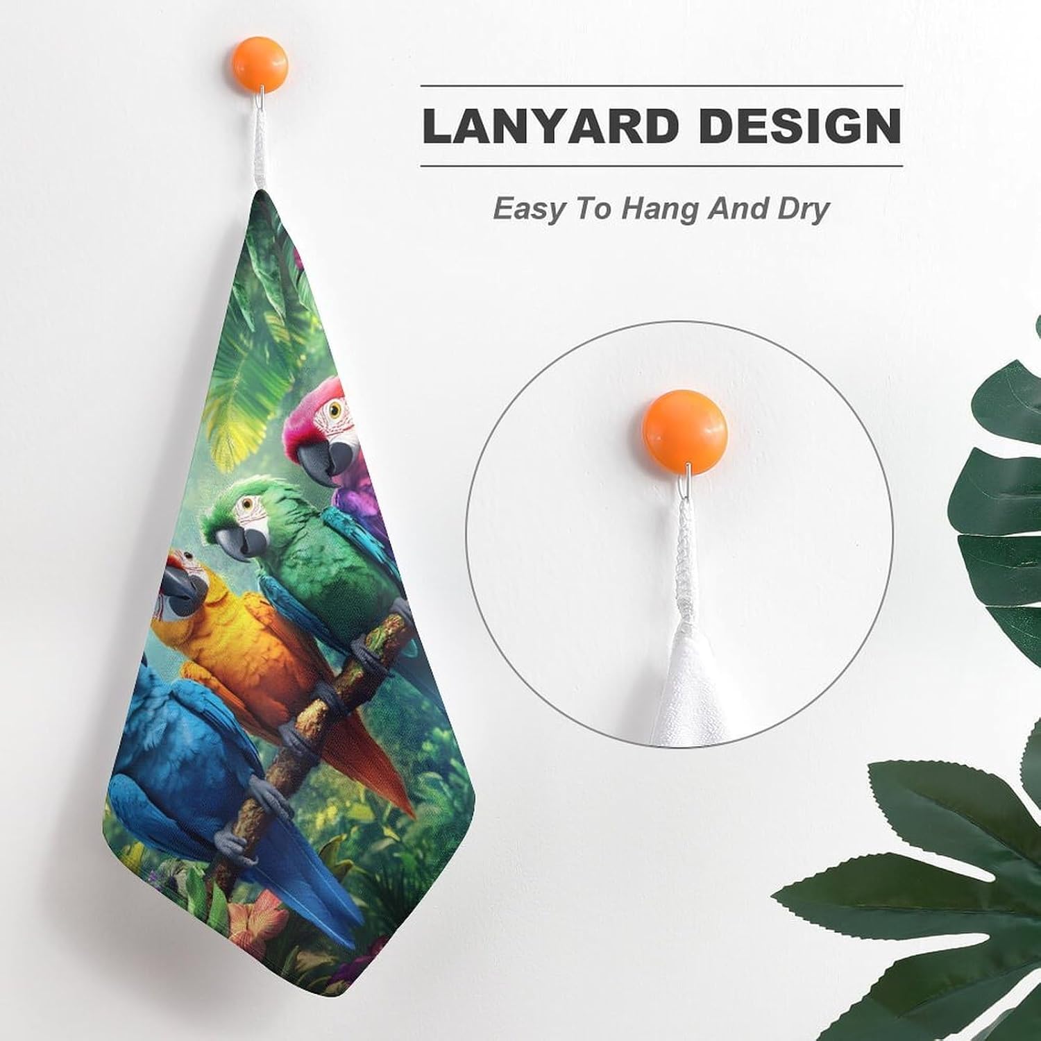 Parrot Bird Colorful Microfiber Hand Towels for Bathroom Soft Absorbent Bath Kitchen Towel with Hanging Loop 4PCS