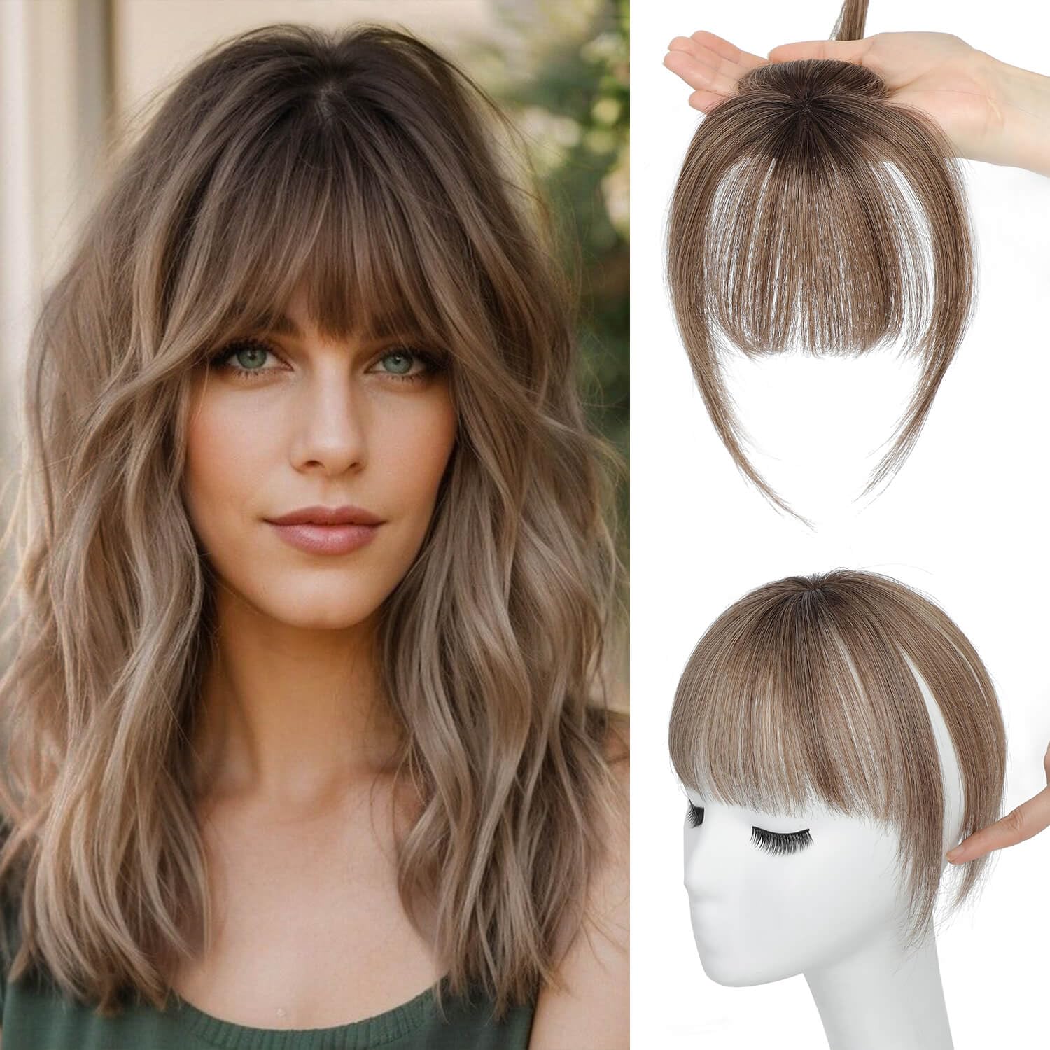 Ms Taj 360° Cover Clip in Bangs Real Human Hair, Ombre Brown, Natural Look Clip in Hair Extensions for Women, Fake Bangs for Daily Use