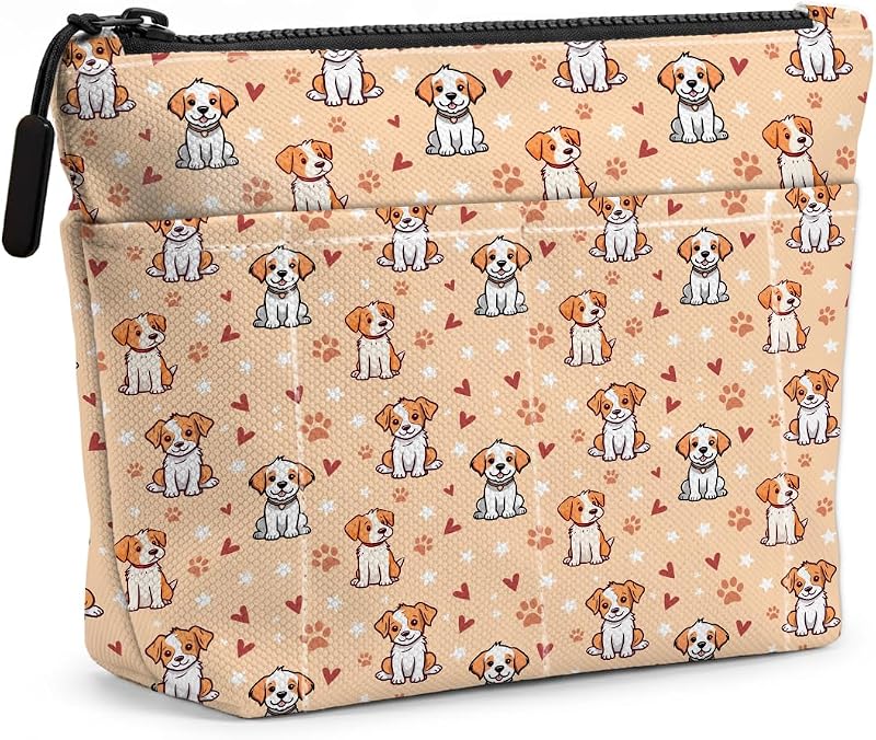 Necessaire de maquiagem jealance com estampa Dog Heart 1445, zíper e bolsos externos