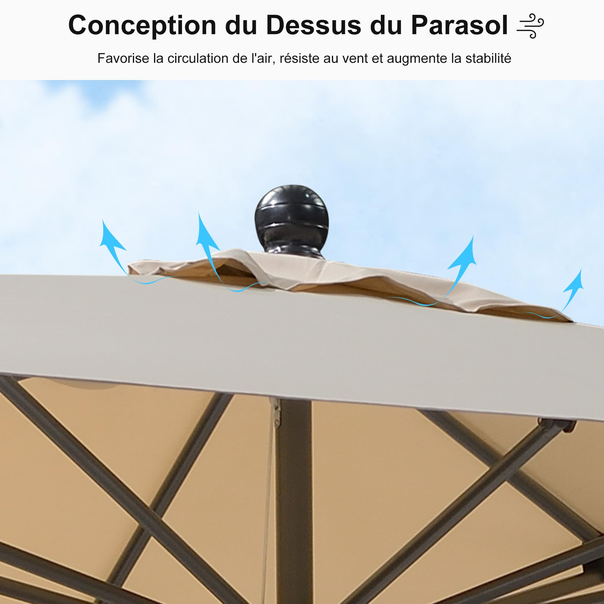PURPLE LEAF Parasol Balcon 180 x 270 cm Rectangulaire Beige Anti-Rouille | Structure renforcée, Anti-vent, Résistant aux intempéries, Polyester 200 g/m², 8 Baleines robustes, Mât en aluminium, Jardin