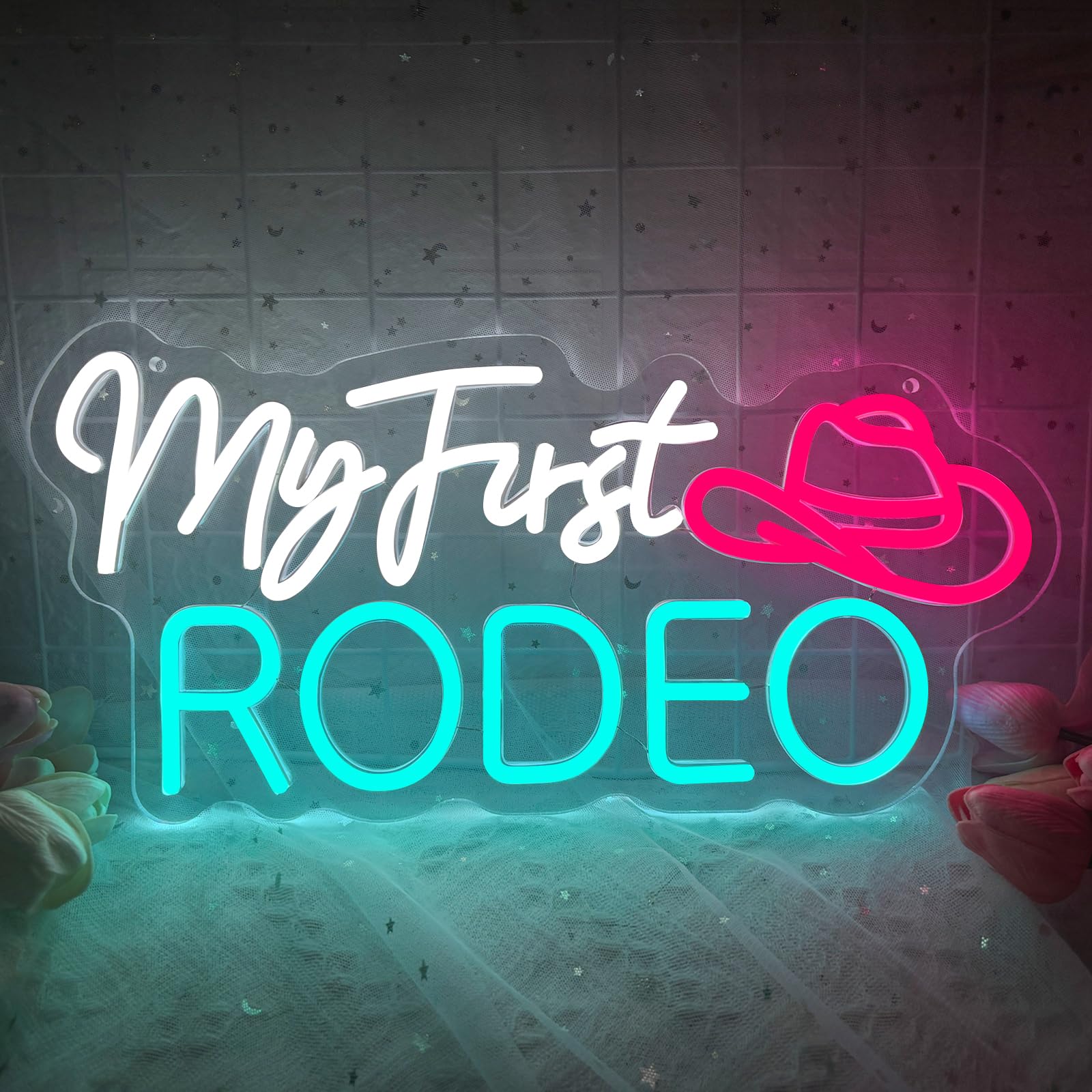 My First Rodeo Neon Schild, Cowboy Hut LED Neonlicht Schilder für Wanddekoration, Dimmbar mit USB-betrieben, Neon Sign für Bauernhof, Bar, Club, Party, Spielzimmer, Schlafzimmer