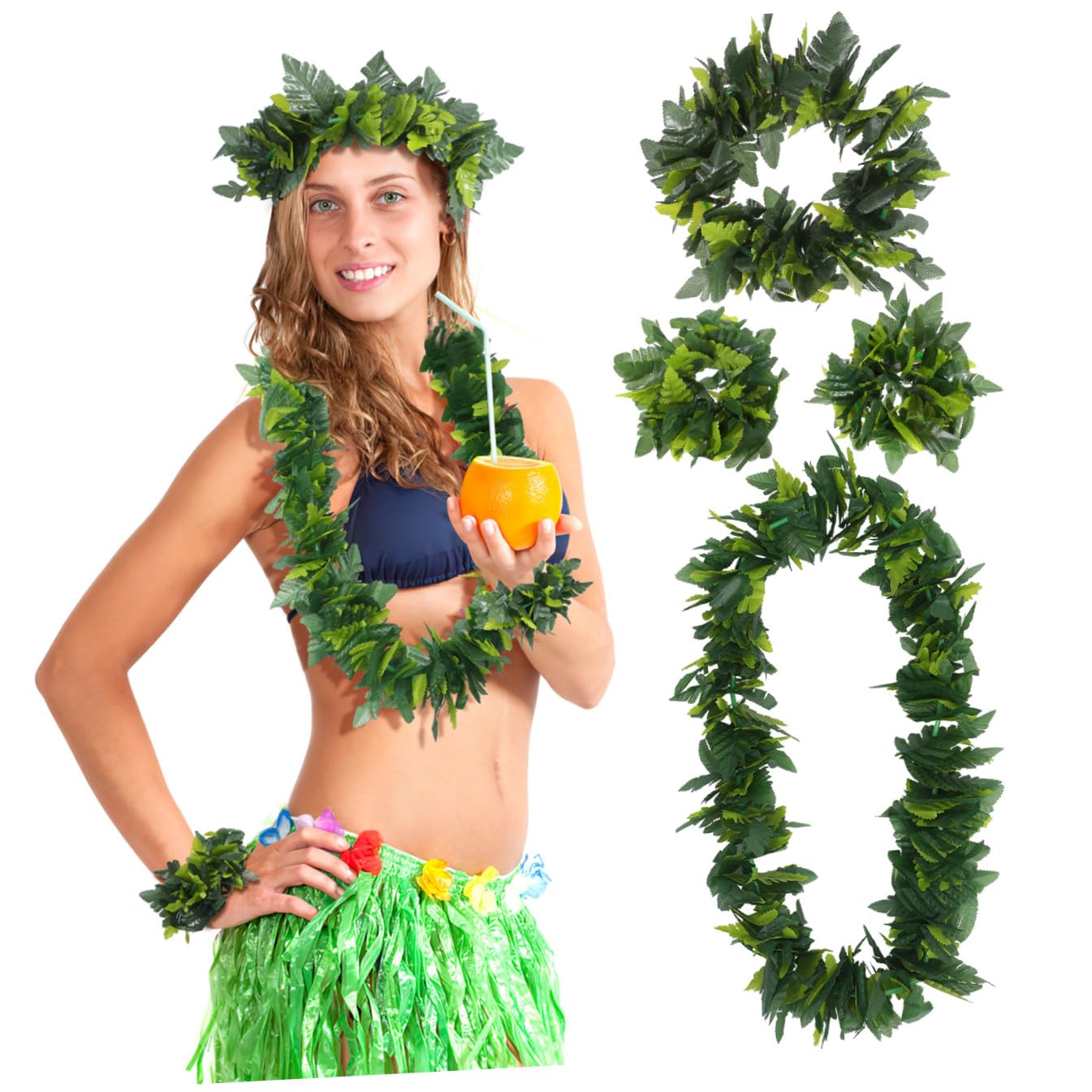Guirlande de fête hawaïenne verte avec feuillage artificiel dense