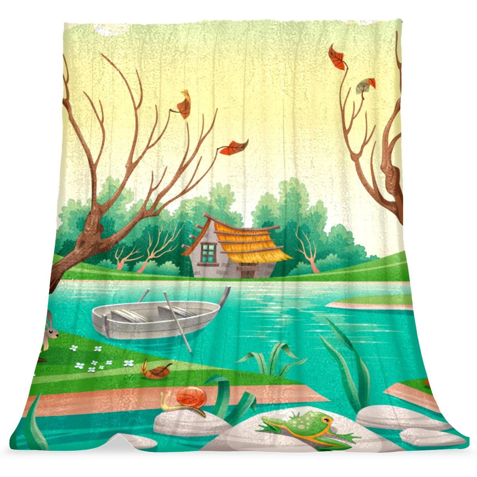 Couverture polaire de literie motif paysage de campagne et dessin animé unique