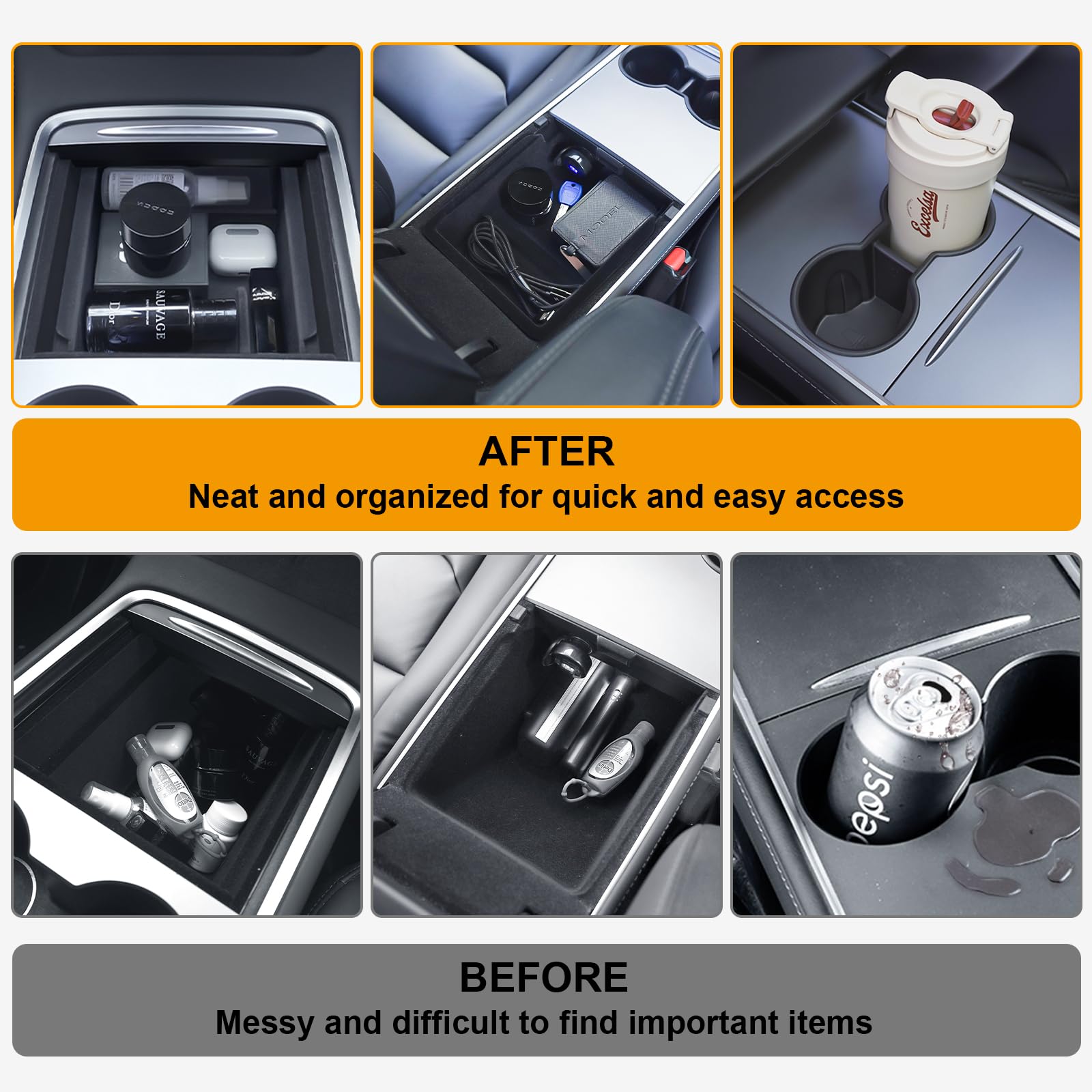 BANKKY 5PCS Center Console Organizer Tray for Tesla Model Y 2024-2020(Not Fit 2024 2025 Model Y Juniper), Car Accessories with Armrest Storage Tray, Hidden Storage Box, Under Seat Storage Box