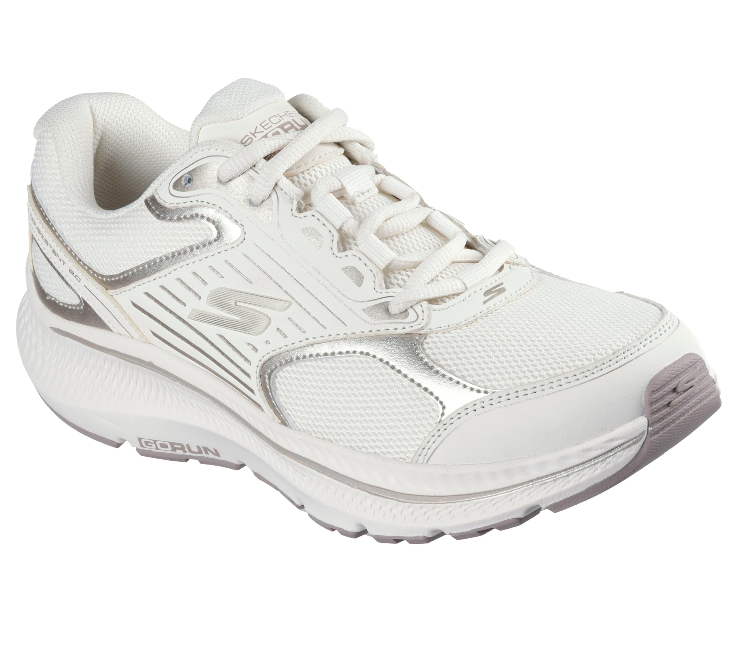 Skechers Women's Go Run Consistent 2.0 Advantage Sneaker, Natural Leather/Gold Trim, 4.5 UK
