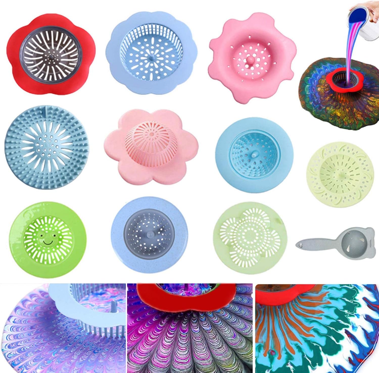 Acrylic Pouring Strainers,11 Pcs Acrylic Paint Pouring Strainers Plastic Flower Strainers Silicone Pouring Drain Basket for DIY Pouring Acrylic Paint and Creating Unique Patterns Art Supplies