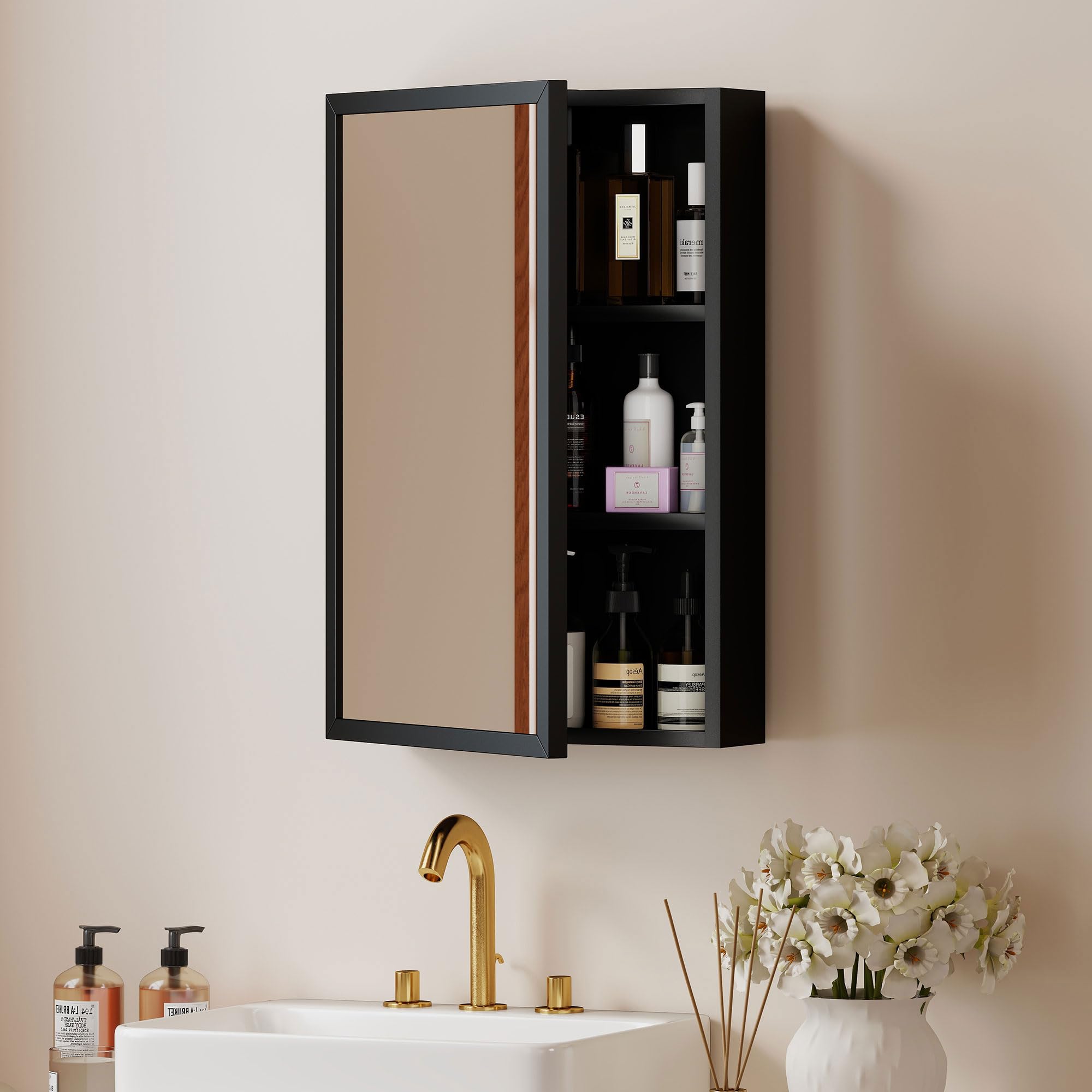 kleankin Armario de baño con Espejo de Pared 40x12x60cm Negro