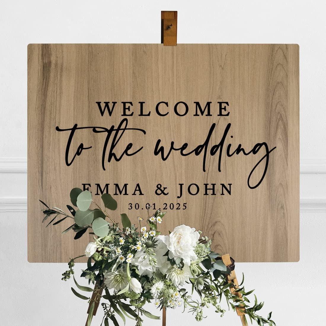 Andaz Press Large Wooden Welcome Sign for Wedding, Rustic Welcome Sign 16" x 20" Custom Names & Date Modern Woodland Wedding Signage English Oak MDF Wood Finish Wedding Reception Indoor Outdoor Signs