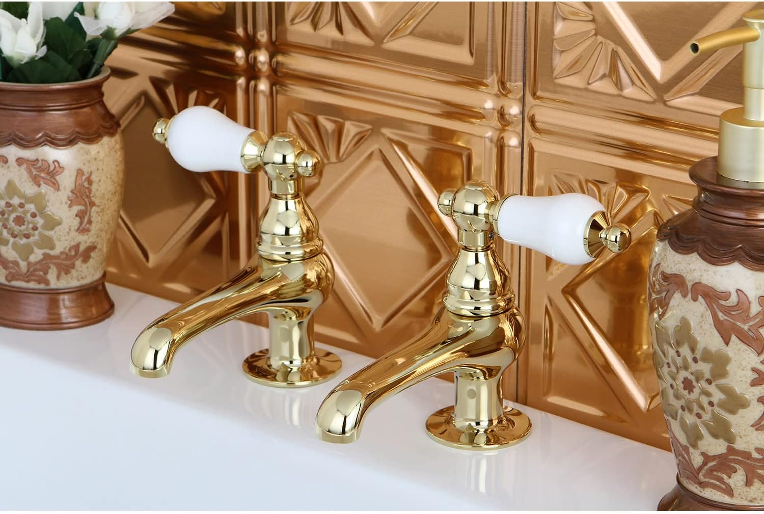 Kingston Brass CC5L2 Basin Faucet (1) CCPL2CSC (1) CCPL2CSH, Polished Brass