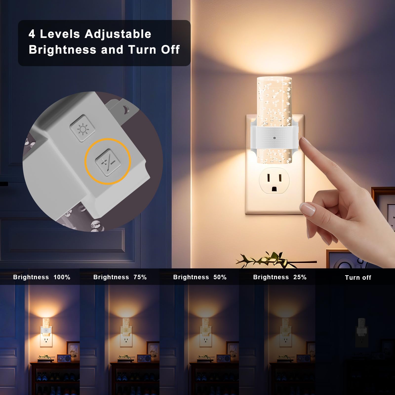 easuntec Luz nocturna enchufable con encendido/apagado automático, luces nocturnas enchufables en la pared, sensor de atardecer a amanecer, luz nocturna que cambia de color, regulable, para dormitorio