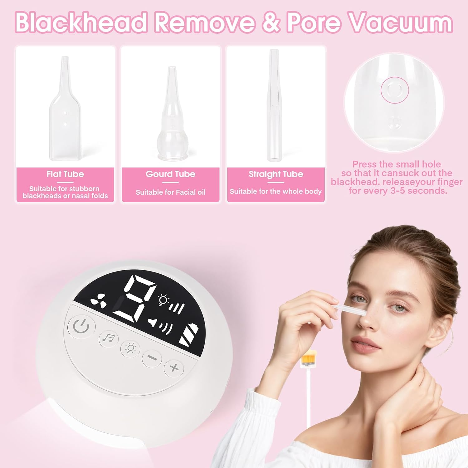 Pro Cordless Microdermabrasion Machine, Beauty Star Portable Facial Pore Vacuum Tool for Blackhead Removal, Glowing Skin, 3 Diamond Tips & 9-Setting Suction, Home and Salon Use
