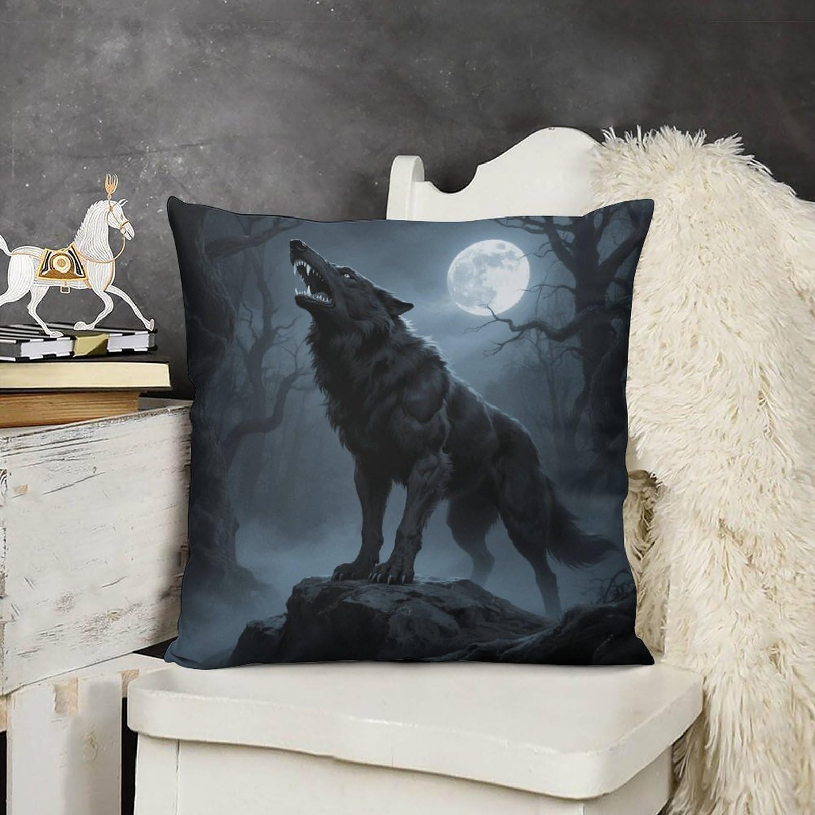 FodPand Boho Farmhouse Ferocious Howling Wolf Pillow Covers with Hidden Zipper 22x22 Soft Plush Cushion Cover Decorative Throw Pillow Cases for Couch Bed Sofa Living Room Indoor Outdoor Home Decor