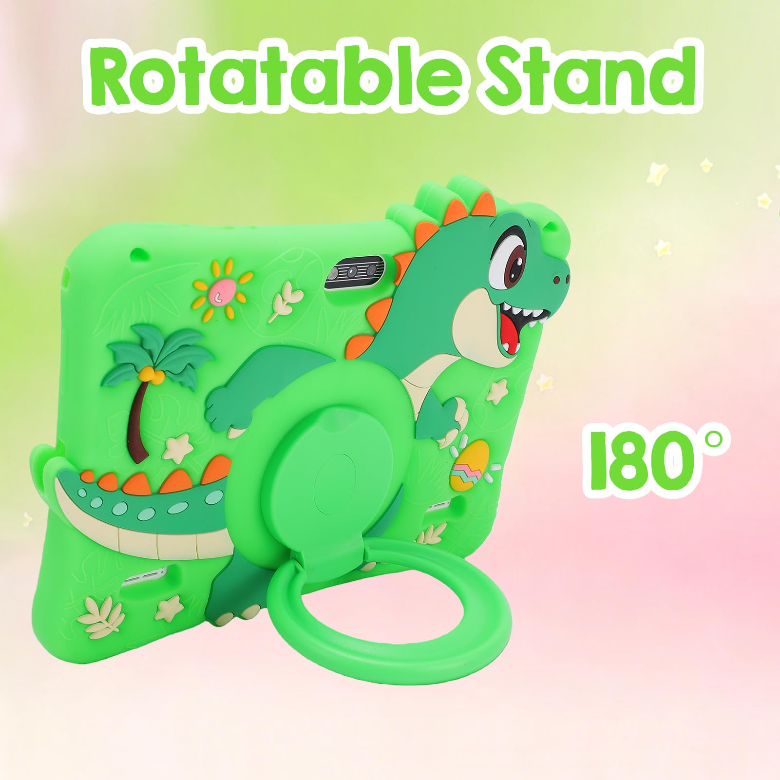 Tablette Dinosaure pour Enfants pour L'apprentissage, Tablette d'apprentissage pour Enfants avec 8 Pouces HD, 2 Go 16 Go, Double Caméra, étui Antichoc, Stylet pour Les Tout (Green)