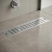 InArt Square Linear Shower Drain 18 x 4 Inch, Stainless Steel Bathroom Floor Drain Channel with Grate Cover and Side Outlet