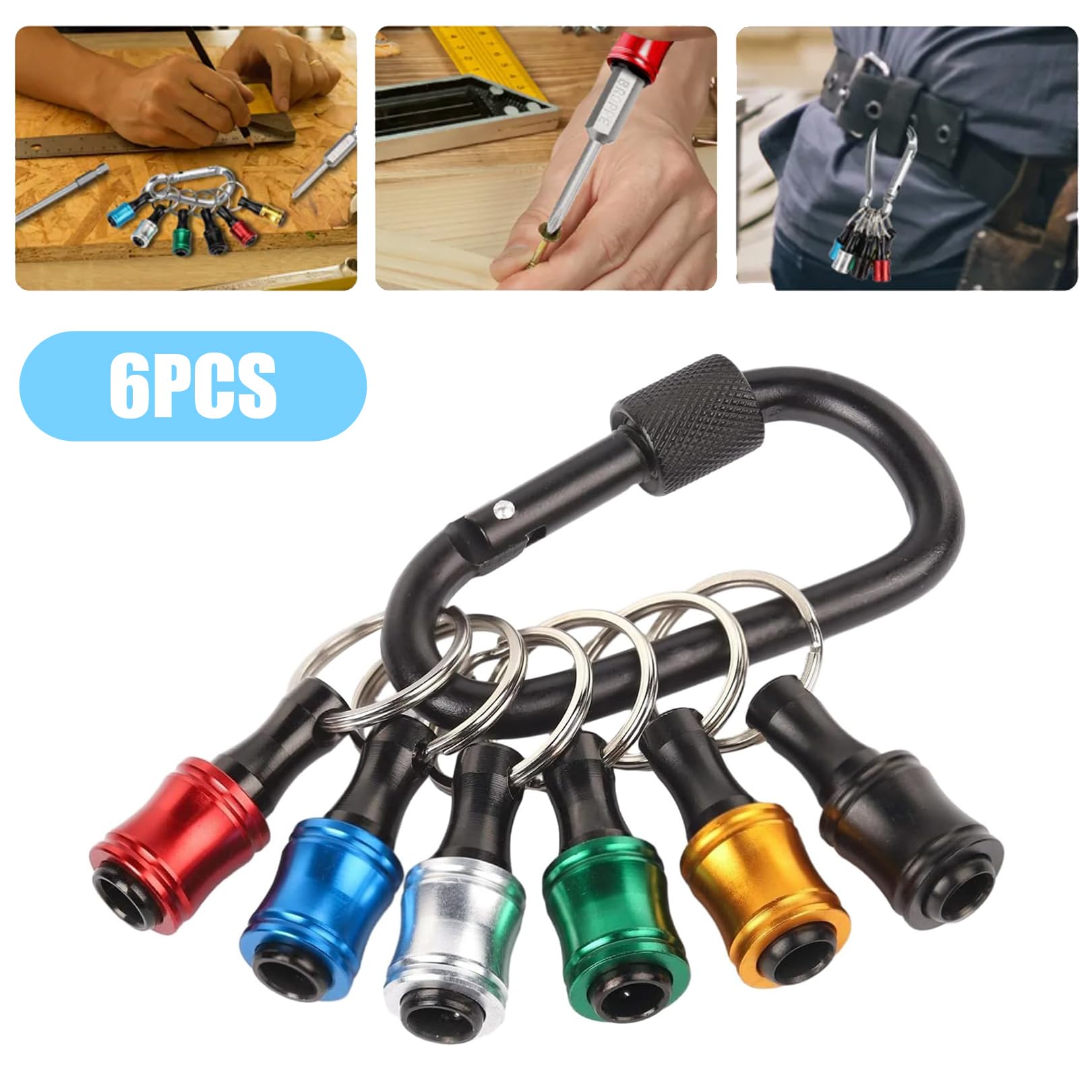 Hex Shank Screwdriver Bits Holder,6pcs Keychain Lightweight Portable Drill Bit Organizer,Hex Shank Drill Bit Holder,1/4 inch Hex Shank Bit Holder Keychain for DIY,Electrical,Woodworking,Construction - Image 3