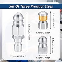 Vista 2 de Honoson 3 Pcs Pressure Washer Sewer Jetter Nozzle Kit Stainless Steel Rotating Button Nose Jet Nozzle with Different Model Pressure Drain Hose Spray