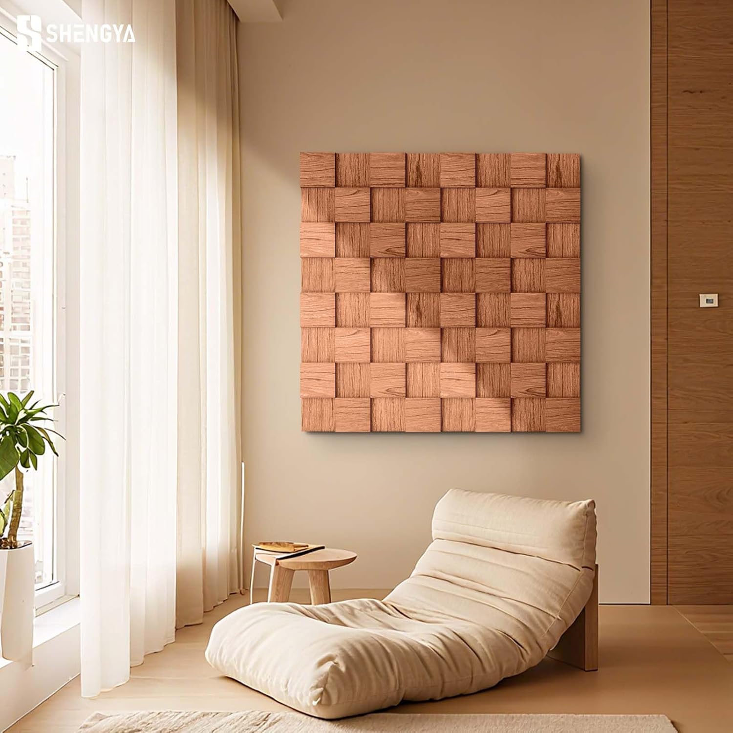 6-Pack Cherry 3D Checkerboard Acoustic Wall Panels, 15.7"×15.7" Mosaic Wood Soundproof Panels for Home & Apartment Decor