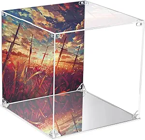CHILLCASE UV Printed Background Acrylic Display Case with Mirror Base Anime Scene Clear Display Box Stand for Collectible Showcase for Action Figures Models PVC(Sword,9.8×9.8×9.8 inch