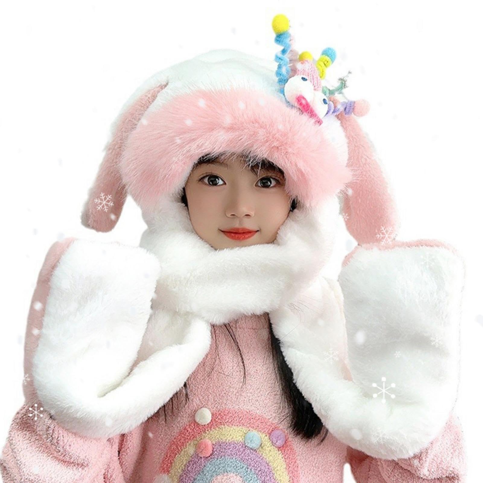 Gorro de invierno con orejas de conejo bufanda con capucha juego 8