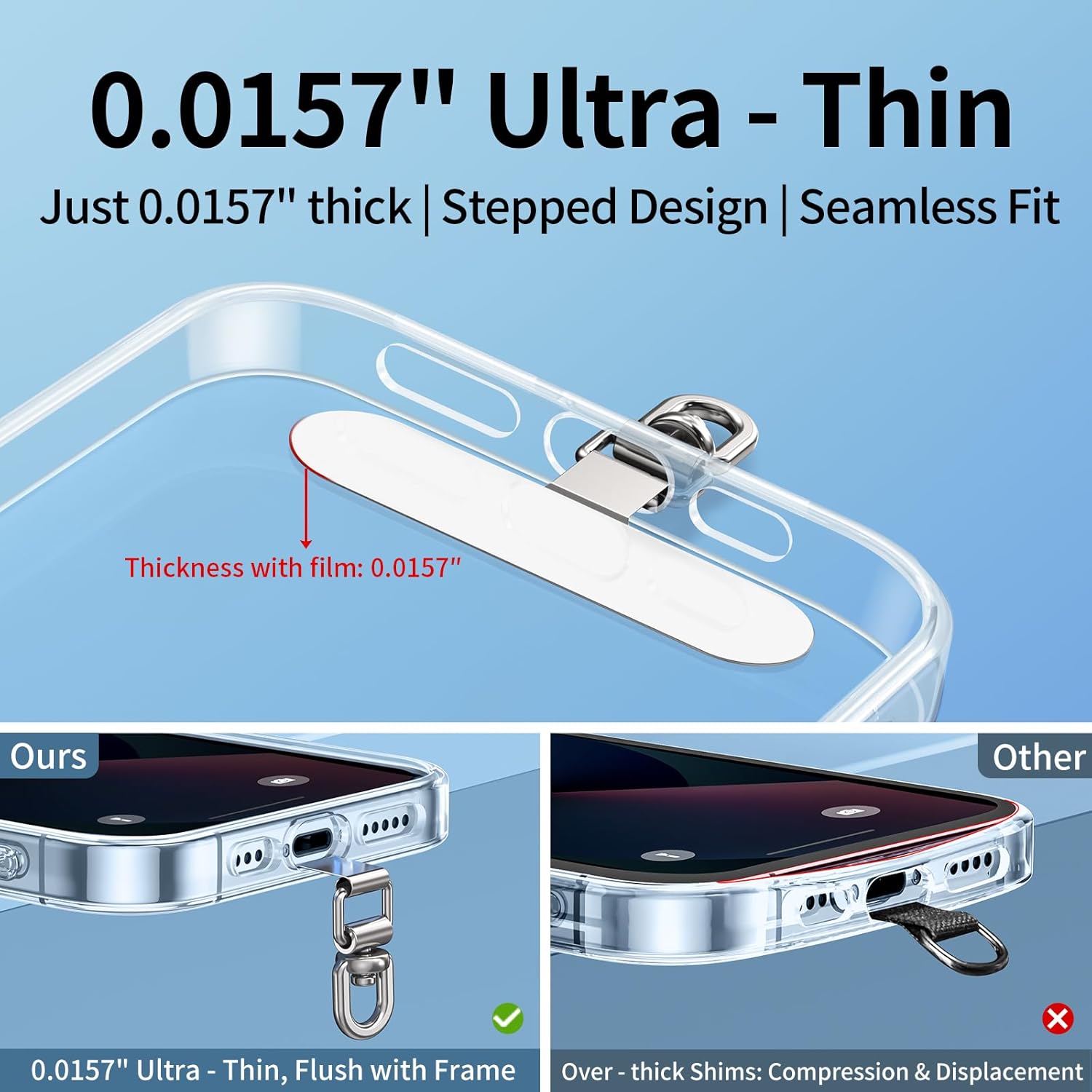 360° Rotating Phone Tether Tab & Lanyard Connector, 44lbs Stainless Steel Phone Clip, Universal Swivel Adapter for Straps, No-Adhesive Case Insert (Rose Gold+Black) - Image 4