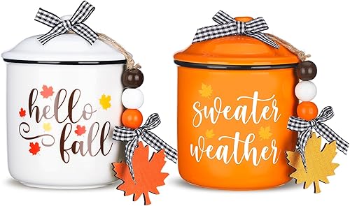 Tanlade Tazas de café de otoño de Acción de Gracias, tazas blancas y naranjas con tapa, taza de cerámica con lazo a cuadros de búfalo y cuentas de