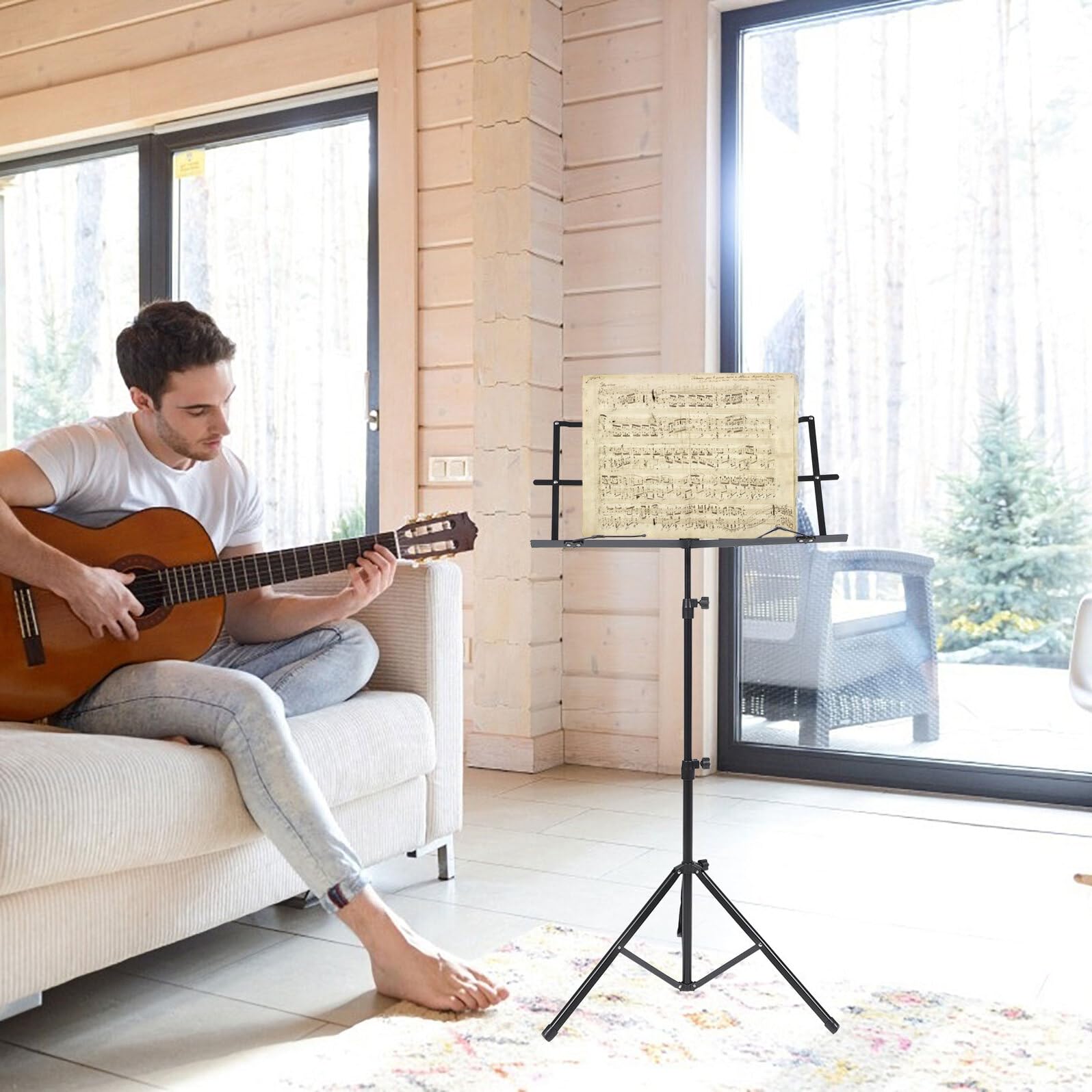 Atril para Partituras Musicales Ajustable de Suelo Trípode Retráctil, Soporte Plegable Portátil para Lectura de Libros A4, Multifuncional para Enseñanza y Uso Doméstico