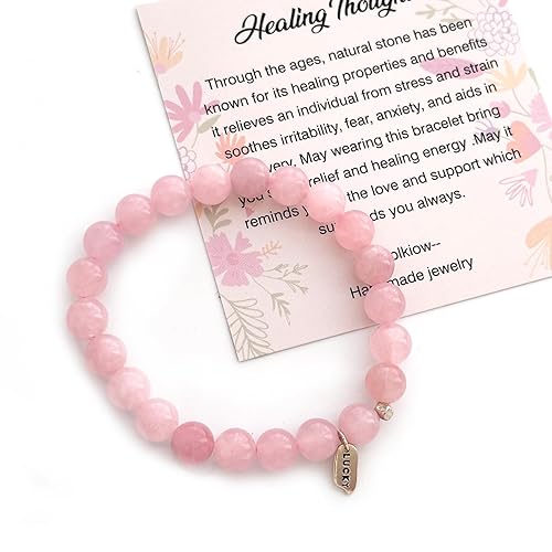 Real Rose Quartz Bracelet Pink Bracelet for Women Crystal healing bracelets for women Beaded Bracelets Birthday Gifts for Women Granddaughter Niece