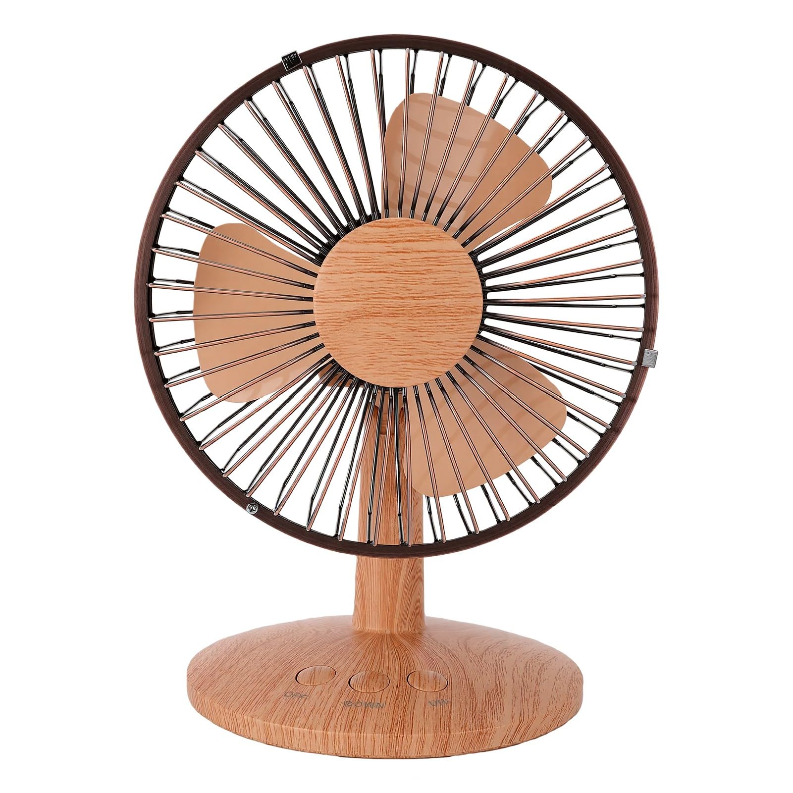 Sxhlseller Ventilador de Escritorio Pequeño, Ventilador de Mesa Oscilante Portátil de 2 Velocidades con Apariencia de Veta de Madera, Mini de Refrigeración con Doble Alimentación USB o Funciona con