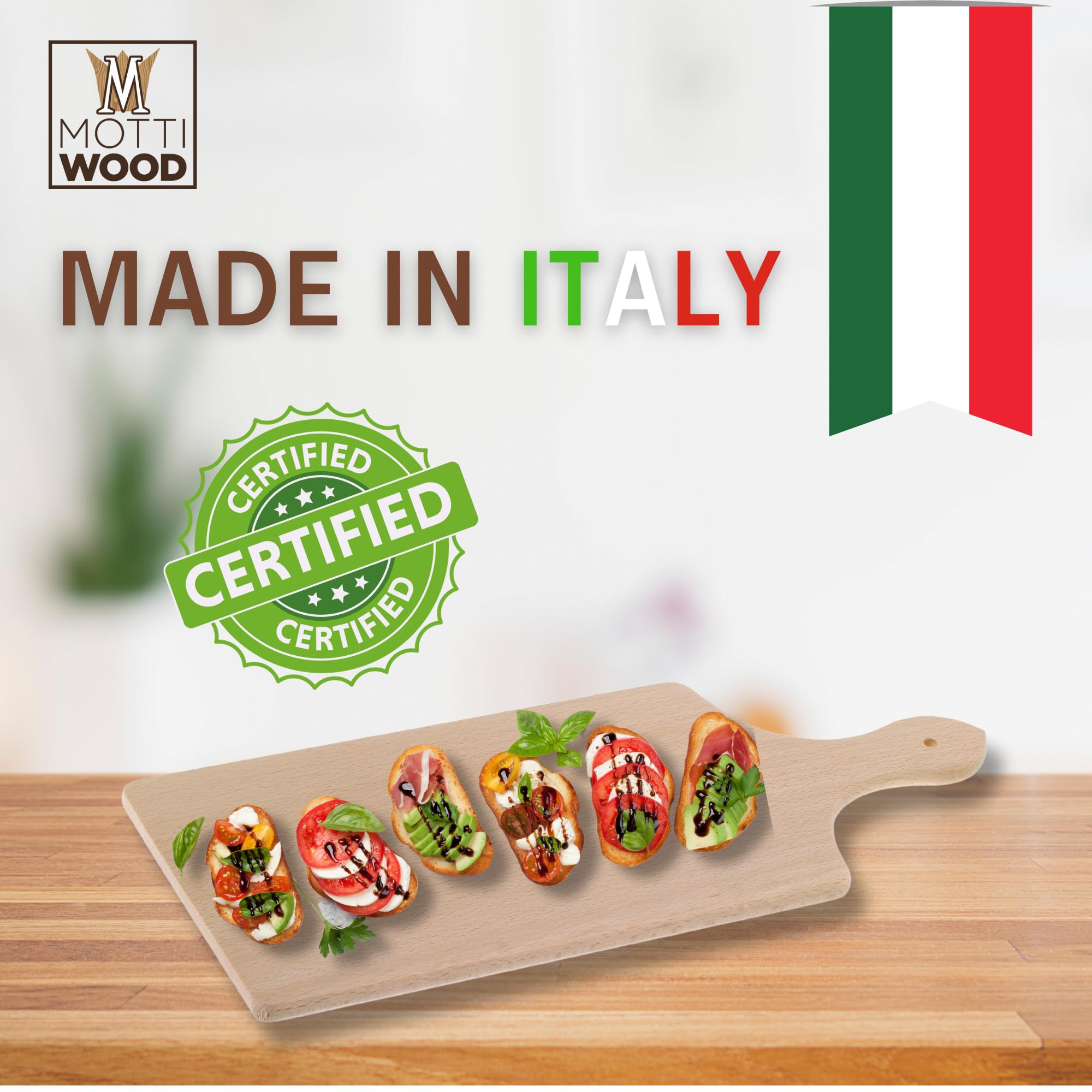 Set 10 Taglieri da Cucina con Manico, 100% Legno Faggio, Perfetto per Tagliare e Servire, Dimensioni 40x20x2hcm, Alta Resistenza, Made in Italy