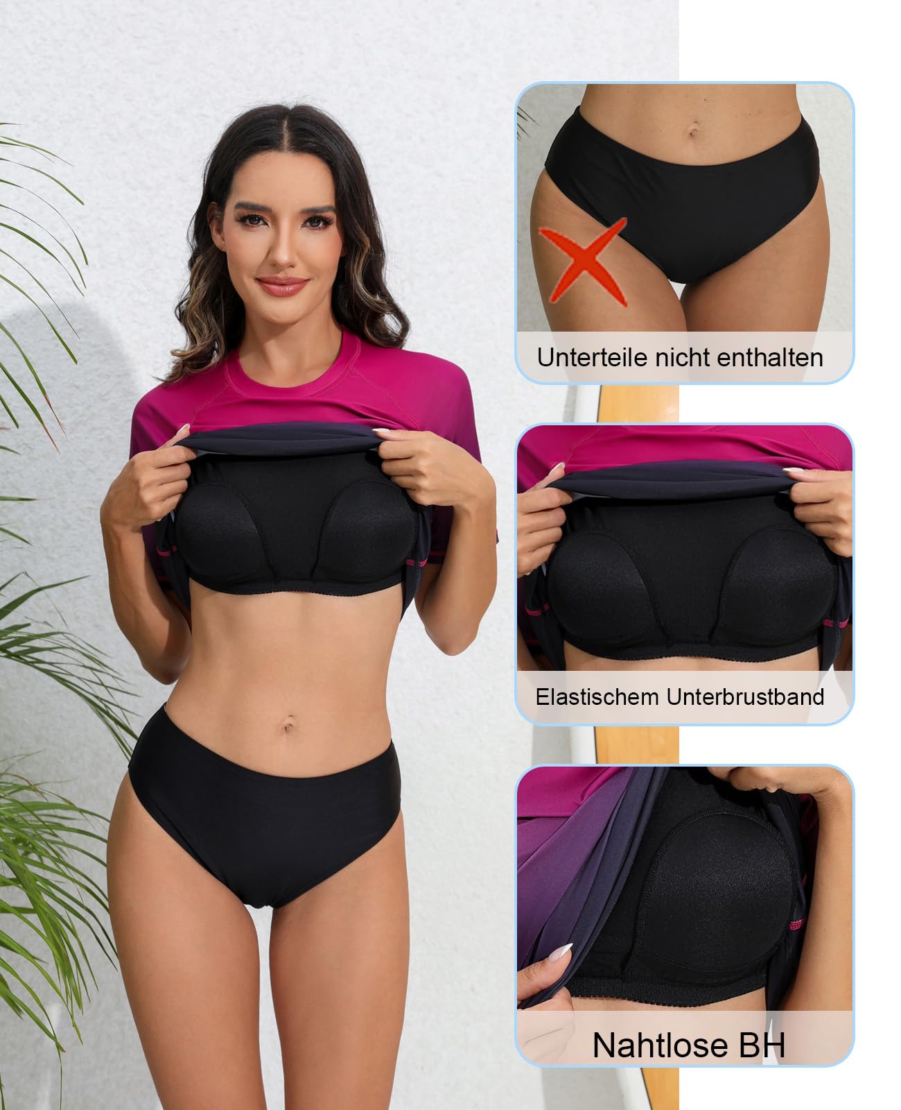 Halcurt UV Shirt Damen mit BH Kurzarm Rash Guard UPF 50+ Sonnenschutz Schwimmshirt Schnell Trocknender Badeshirt M-XXL