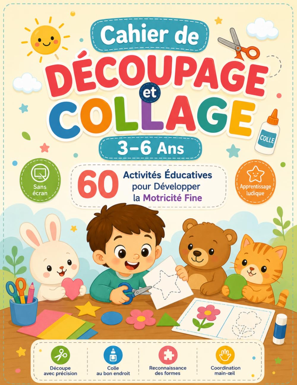Cahier de Découpage et Collage 3–6 Ans: 60 Activités Éducatives pour Développer la Motricité Fine: Jeux Créatifs pour Enfants – Activités Manuelles ... Main-Œil et Apprentissage Sans Écran