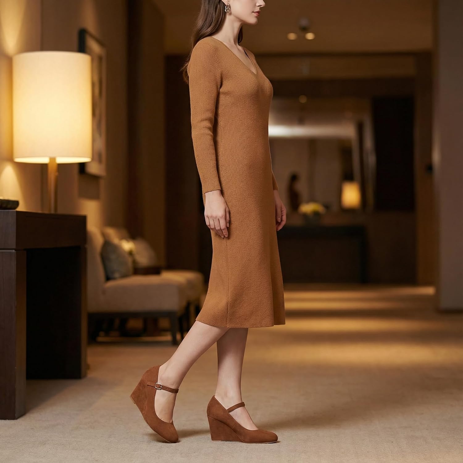 Womens Wedge Pumps with Ankle Strap for Dressy Ladies Mary Jane Shoes Closed Toe Wedges Heels for Women - Image 3