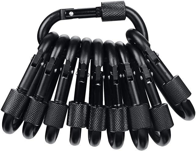 Epoch-Making 10 PCS Large Carabiner Clips D-Ring with Screw Lock Aluminum Super Durable for Camping, Cycing, Hiking, Traveling, Fishing, Black