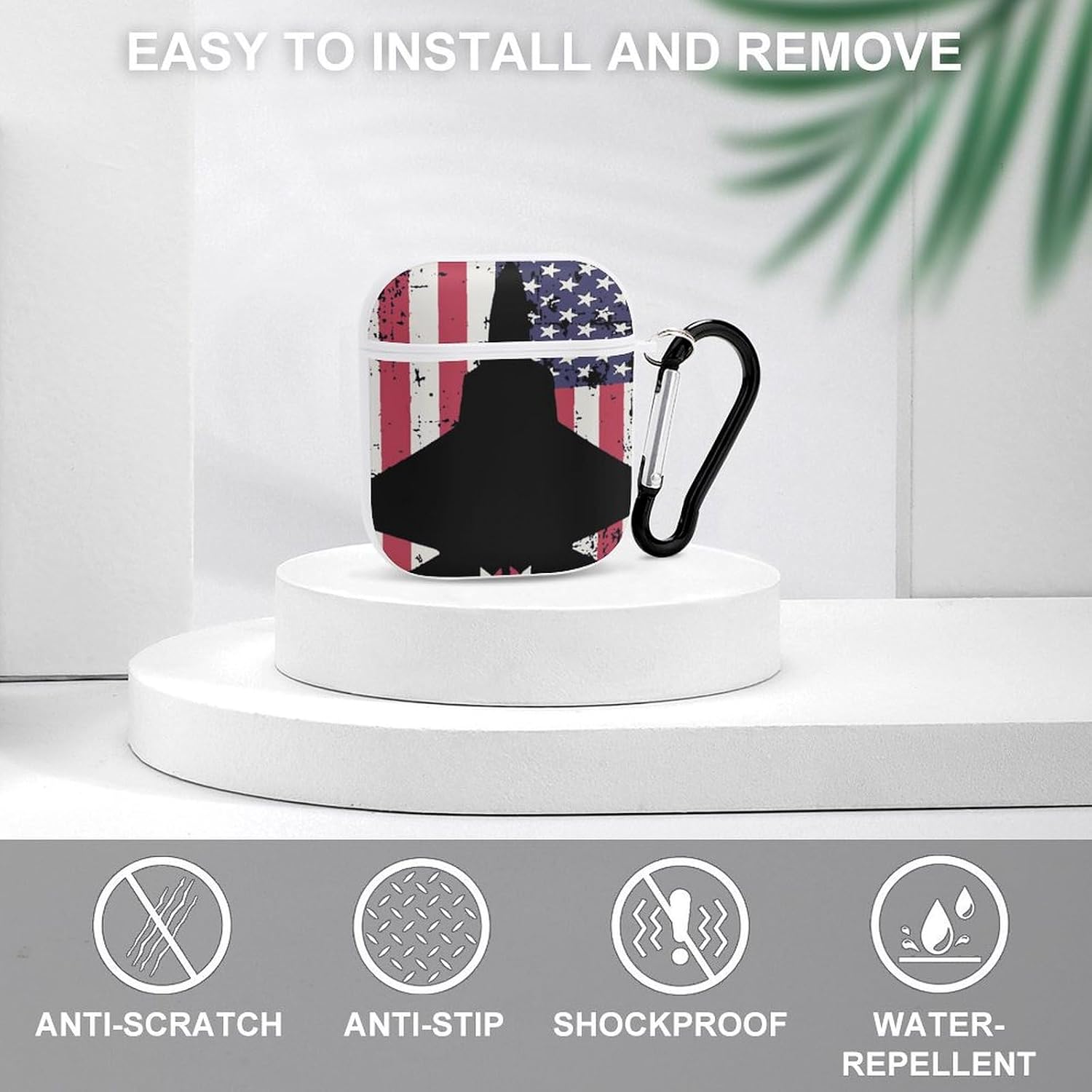 American F-22 Raptor Fighter Jet Flag Hard Case Cover Compatible with AirPods 1 & 2 Protector Box Storage Case Funny Printed image 3