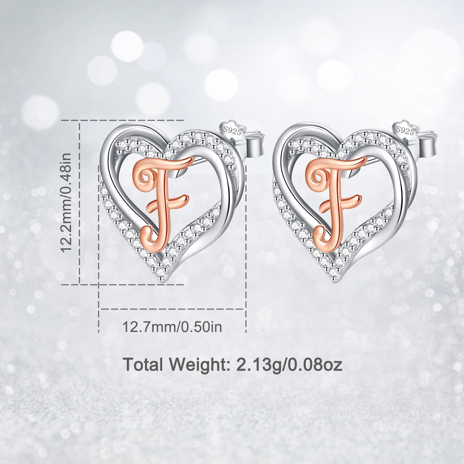 INFUSEU Orecchini Lettera, Argento Sterling 925 Orecchino Iniziale Lobo Iniziali Cuore Lettera A-Z Nome Iniziali Dell'alfabeto Gioielli Personalizzati Regali per Donne Ragazze