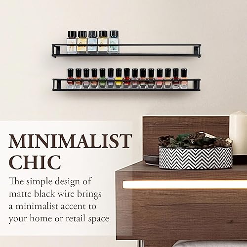 Miniatura 2 de MyGift Juego de 3 estantes de exhibición de esmalte de uñas de metal negro y aceites esenciales, estante para tarros de especias de cocina