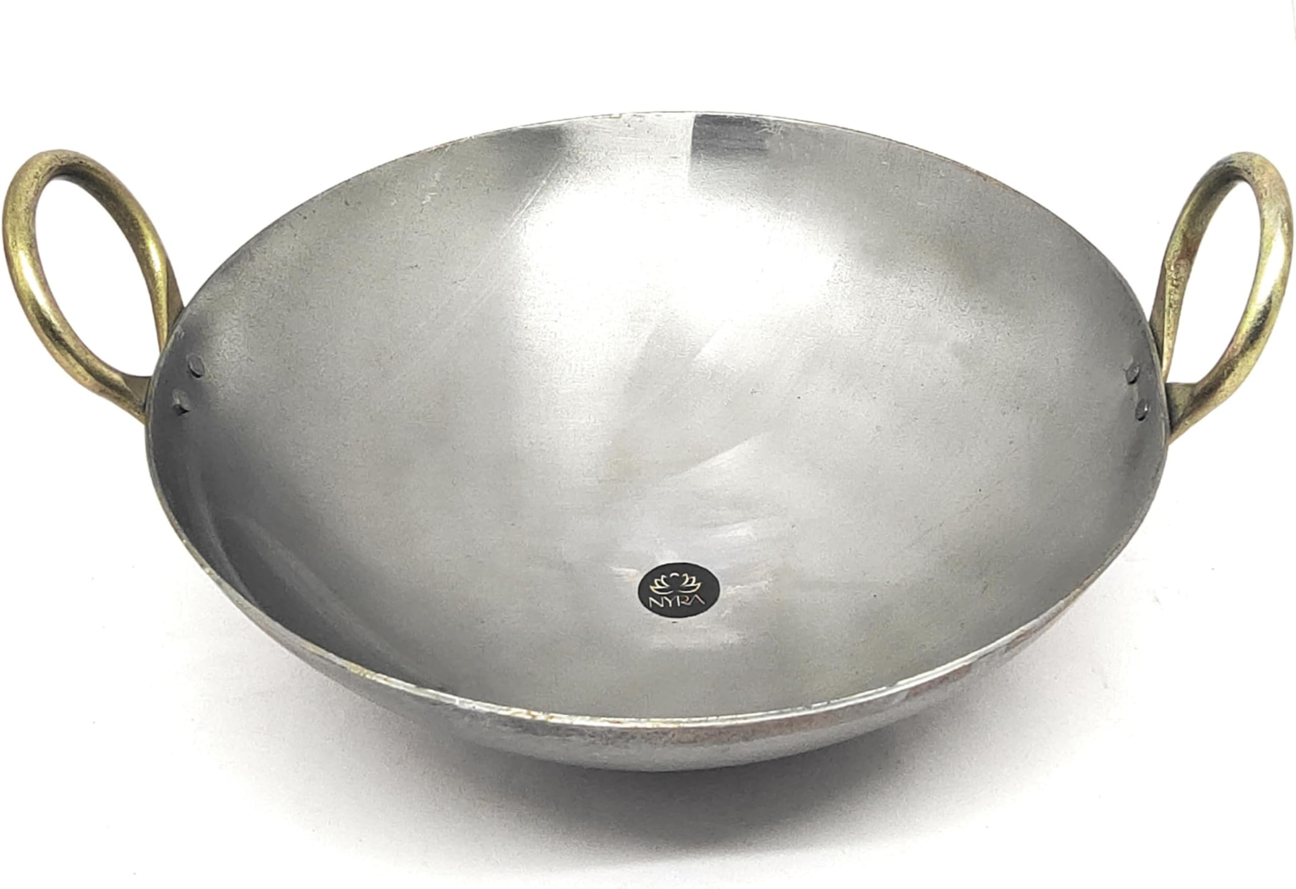 NYRA® Pure Original Loha Kadhai/Iron Traditional Deep Bottom Wok for Cooking Heavy Base Handmade Lokhand/Loha Kadhai/Iron Kadhai Heavy Bottom (Medium)